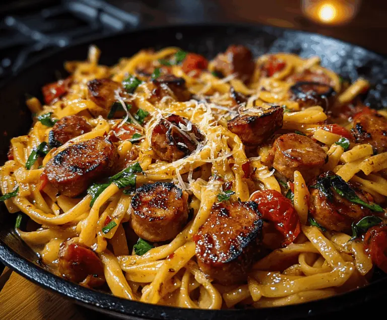 Sticky Honey Garlic Sausage Pasta Skillet Recipe