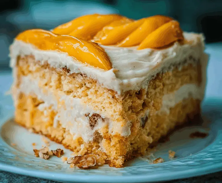 Moist Peach Cake with Brown Sugar Frosting