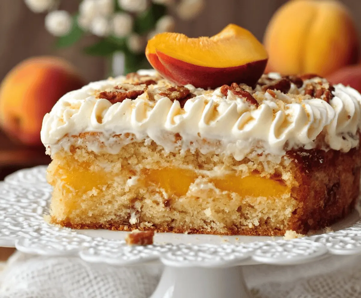 Moist Peach Cake with Brown Sugar Frosting