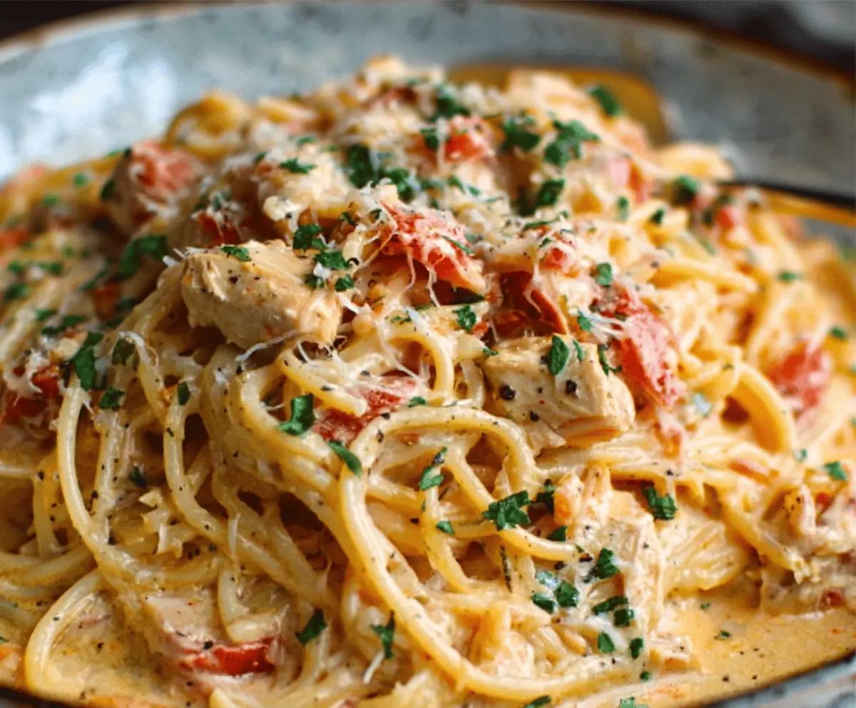 Easy Creamy Crockpot Chicken Spaghetti Recipe