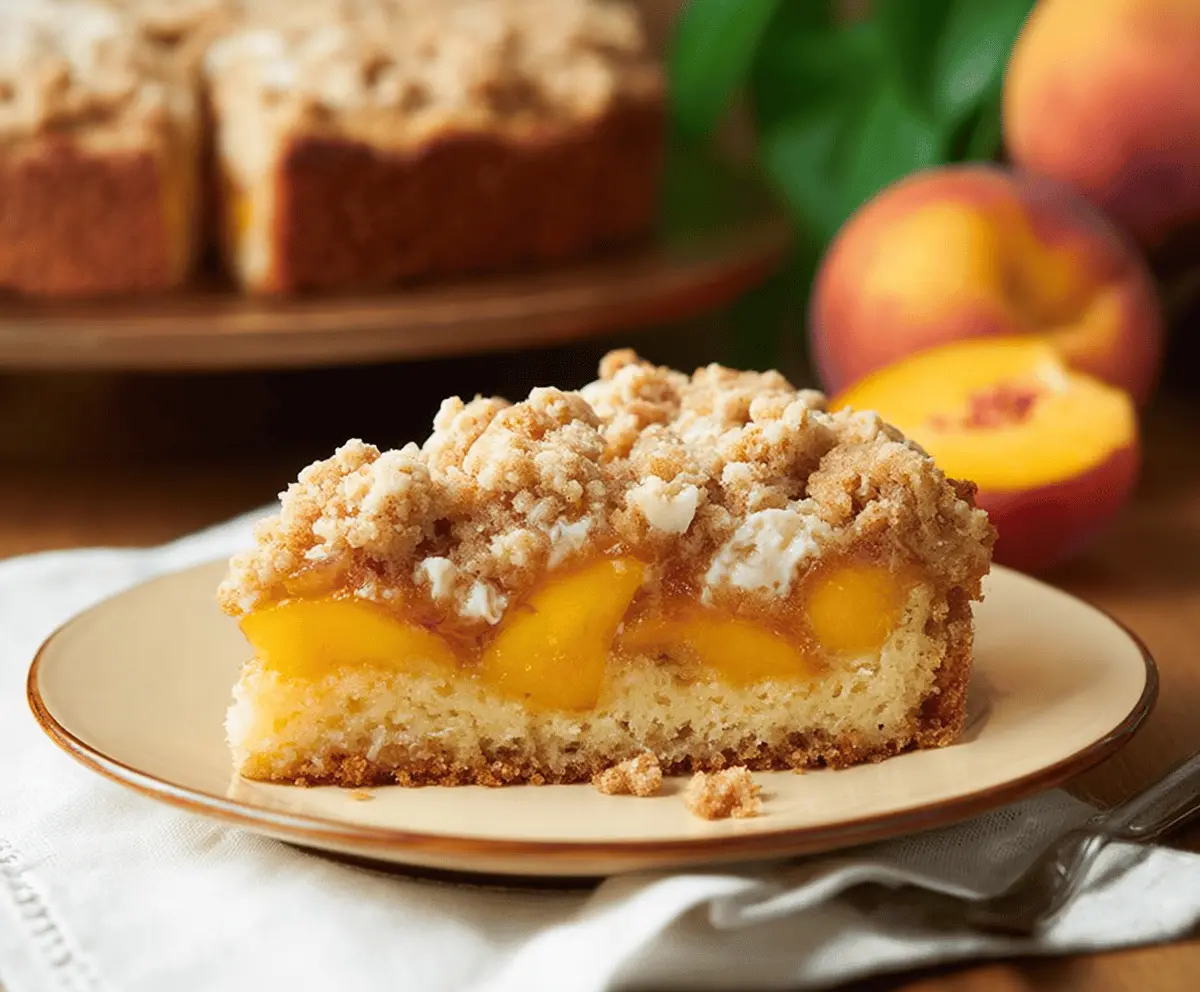 Southern Peach Crumb Cake Recipe with Sweet Streusel Topping