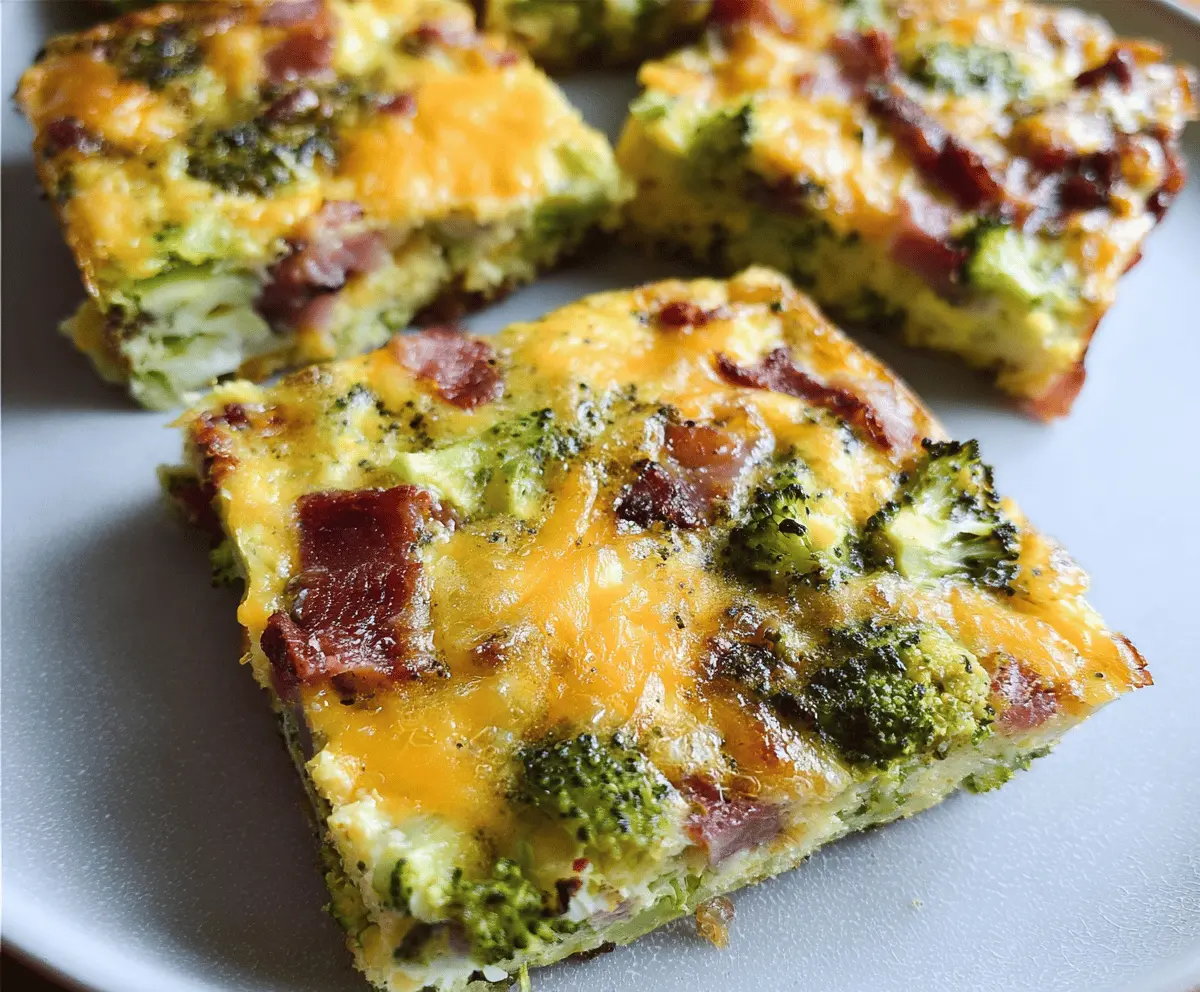Broccoli Cheddar Egg Bake with Turkey Bacon