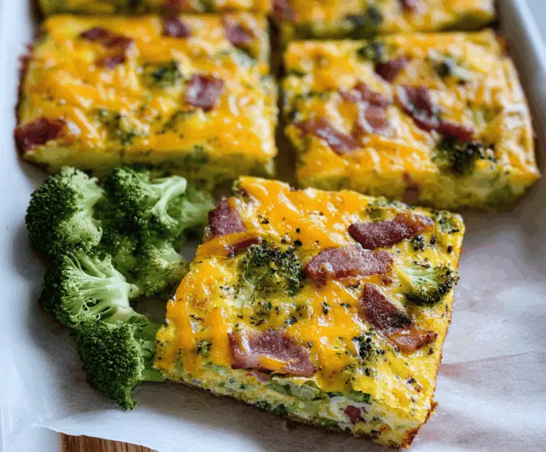 Broccoli Cheddar Egg Bake with Turkey Bacon