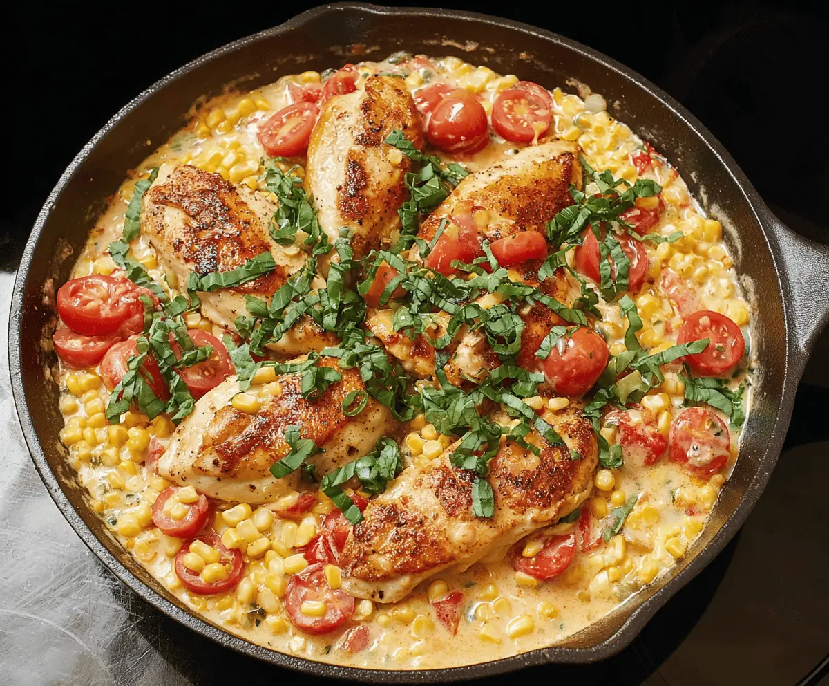 Creamy Skillet Chicken with Corn, Tomato and Basil