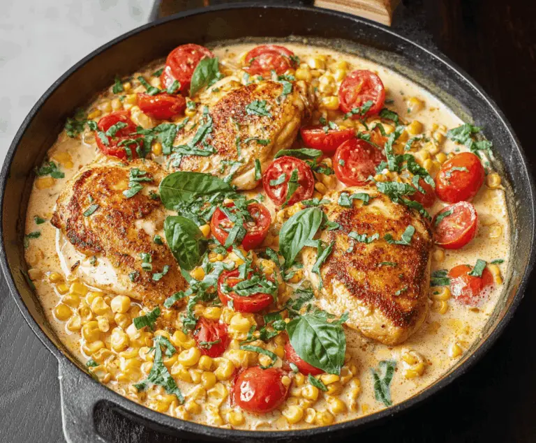 Creamy Skillet Chicken with Corn, Tomato and Basil