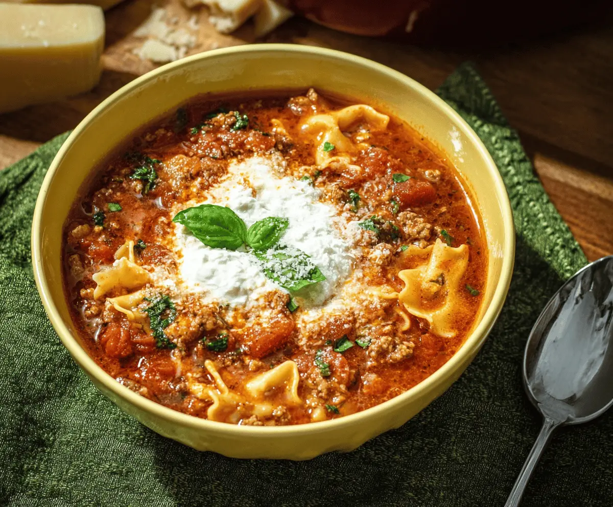 One-Pot Lasagna Soup Recipe with Creamy Ricotta Cheese