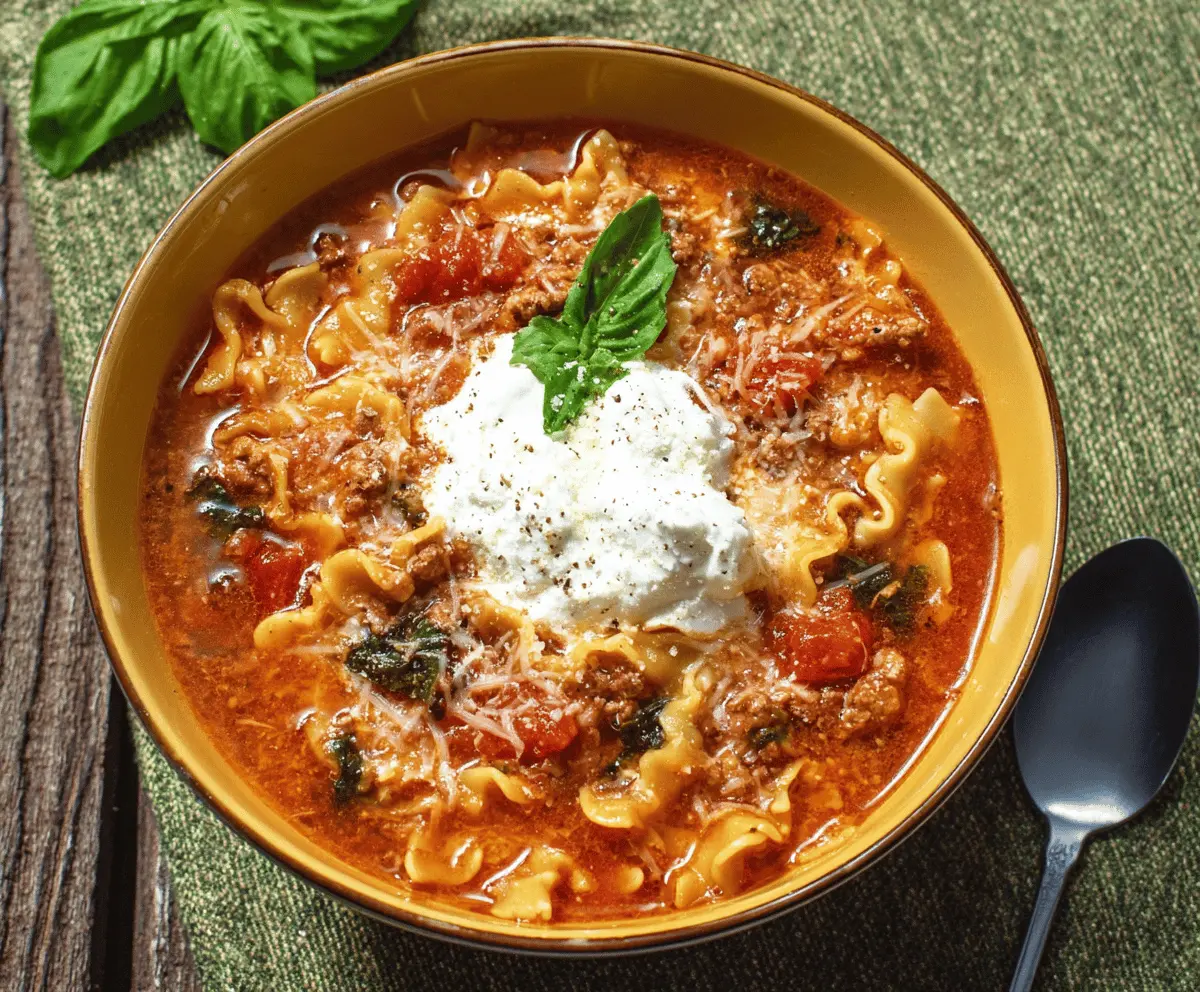 One-Pot Lasagna Soup Recipe with Creamy Ricotta Cheese