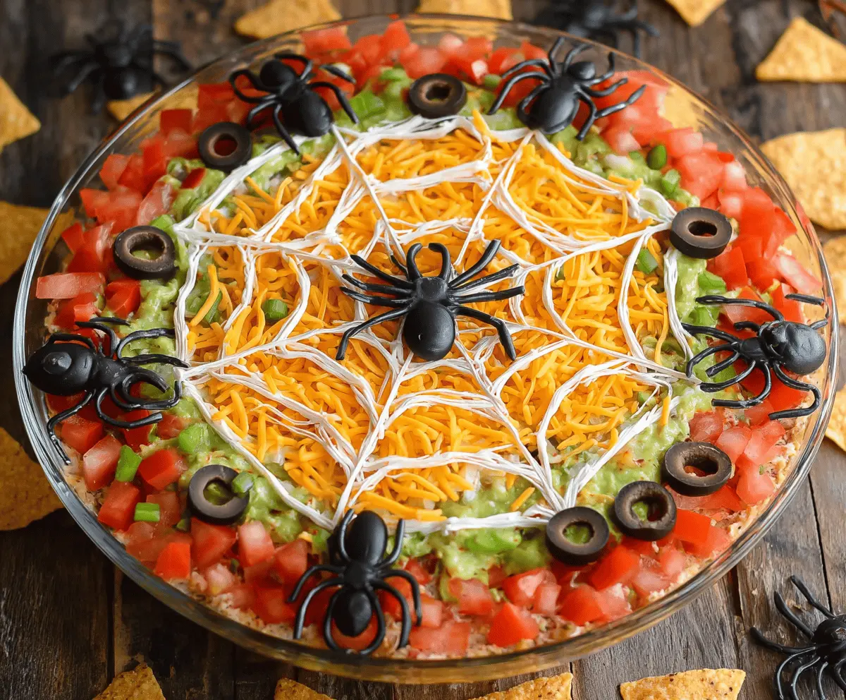 Halloween Spiderweb Layered Taco Dip – Easy Spooky Party Snack Recipe