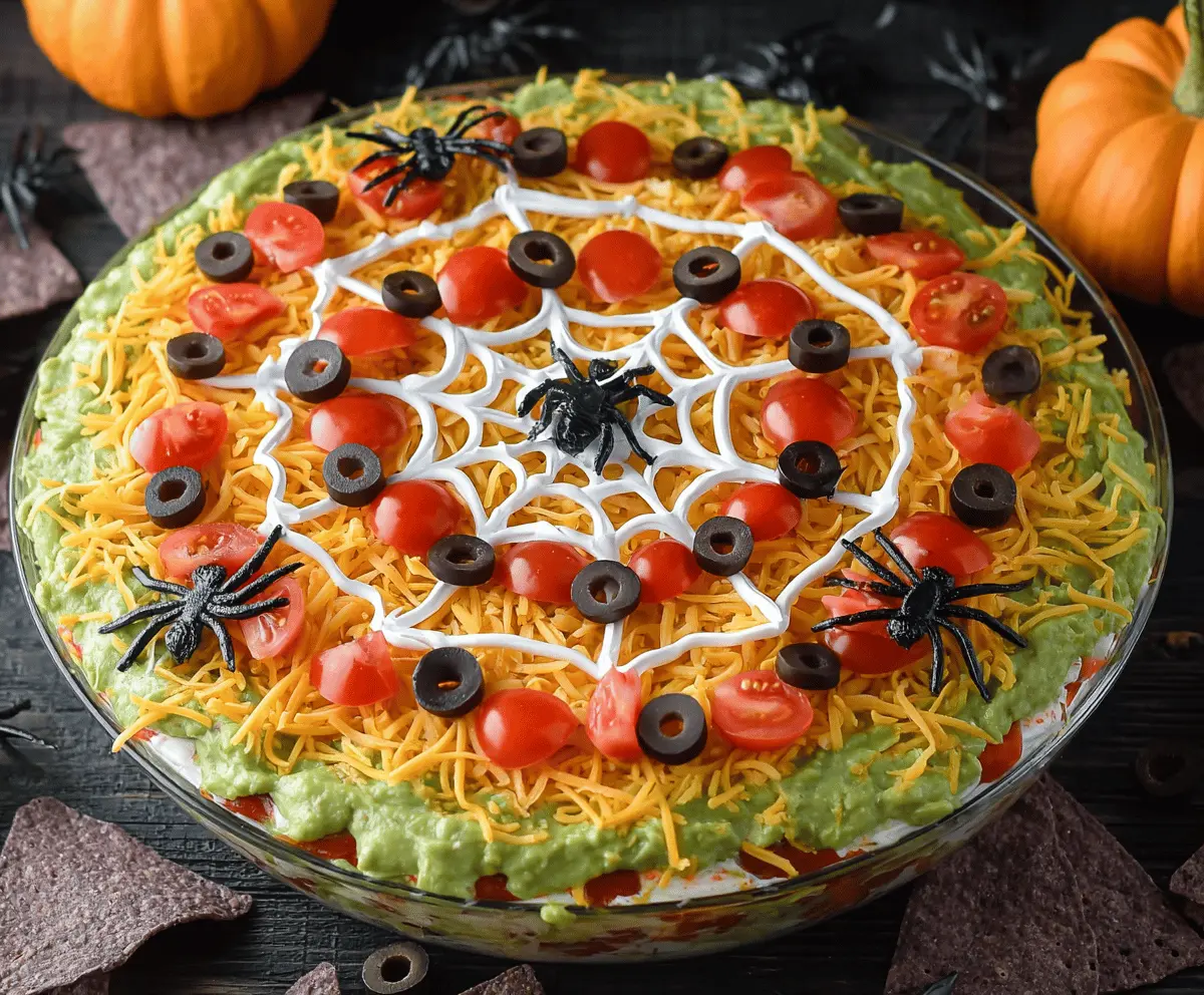 Halloween Spiderweb Layered Taco Dip – Easy Spooky Party Snack Recipe