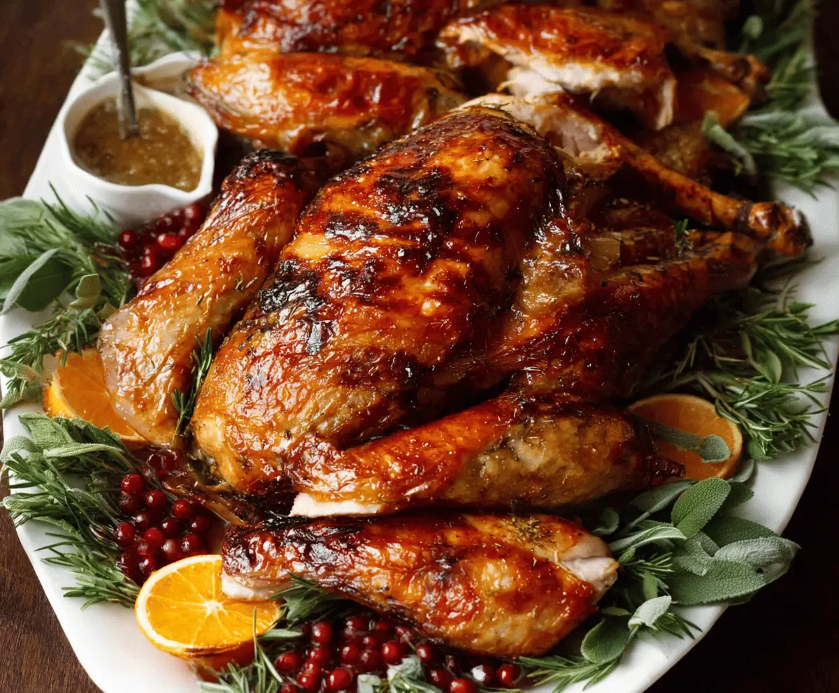 Juicy Brined Roast Turkey — golden, tender centerpiece
