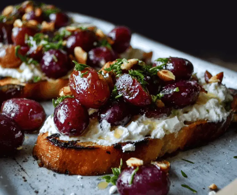 Baked Grapes and Whipped Feta Bruschetta