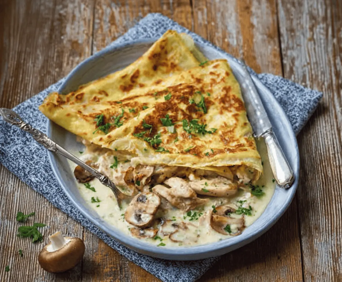 Easy Chicken Mushroom Crepe Bake