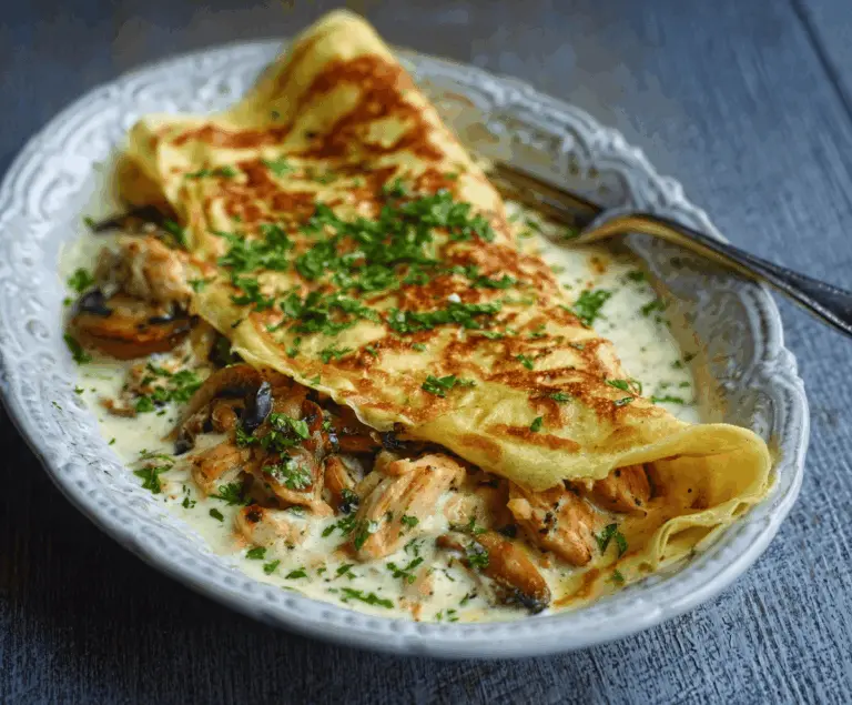 Chicken and mushroom crepe bake