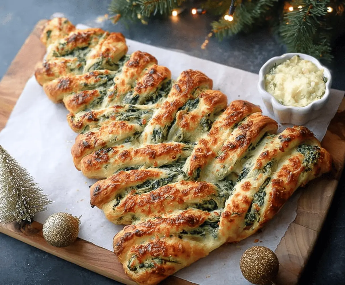 Easy Christmas Tree Spinach Dip Breadsticks