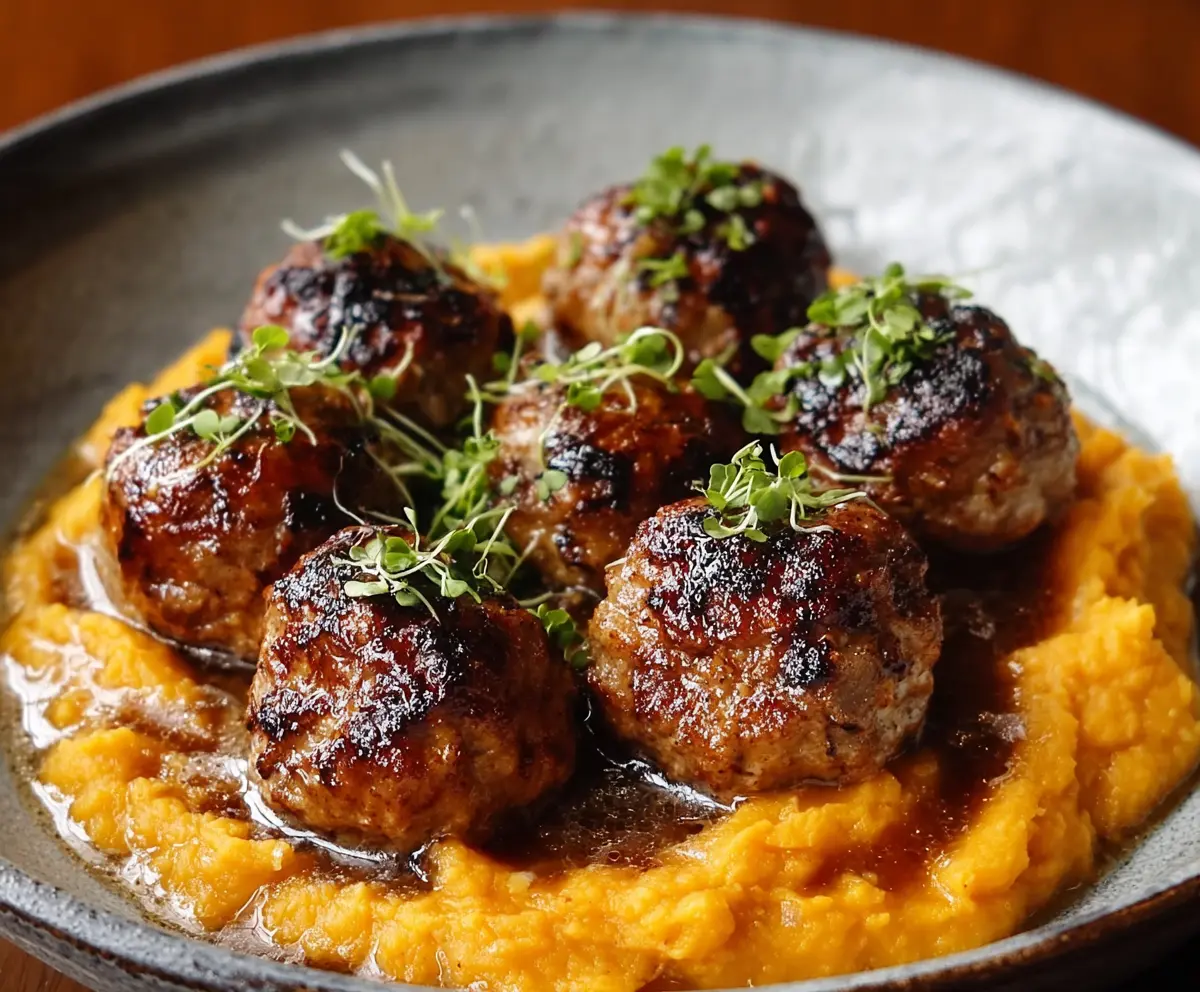 Easy Pork Meatballs with Sweet Potato Mash