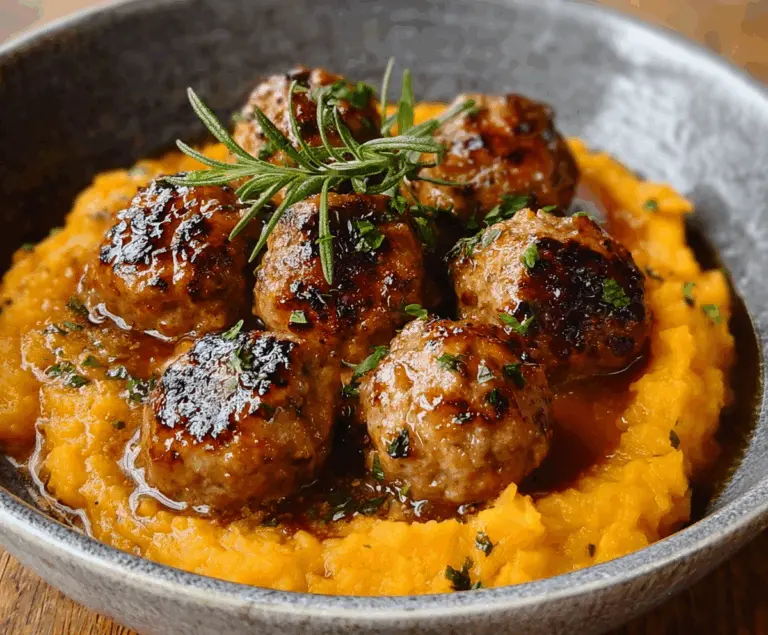 Pork Meatballs with Sweet Potato Mash
