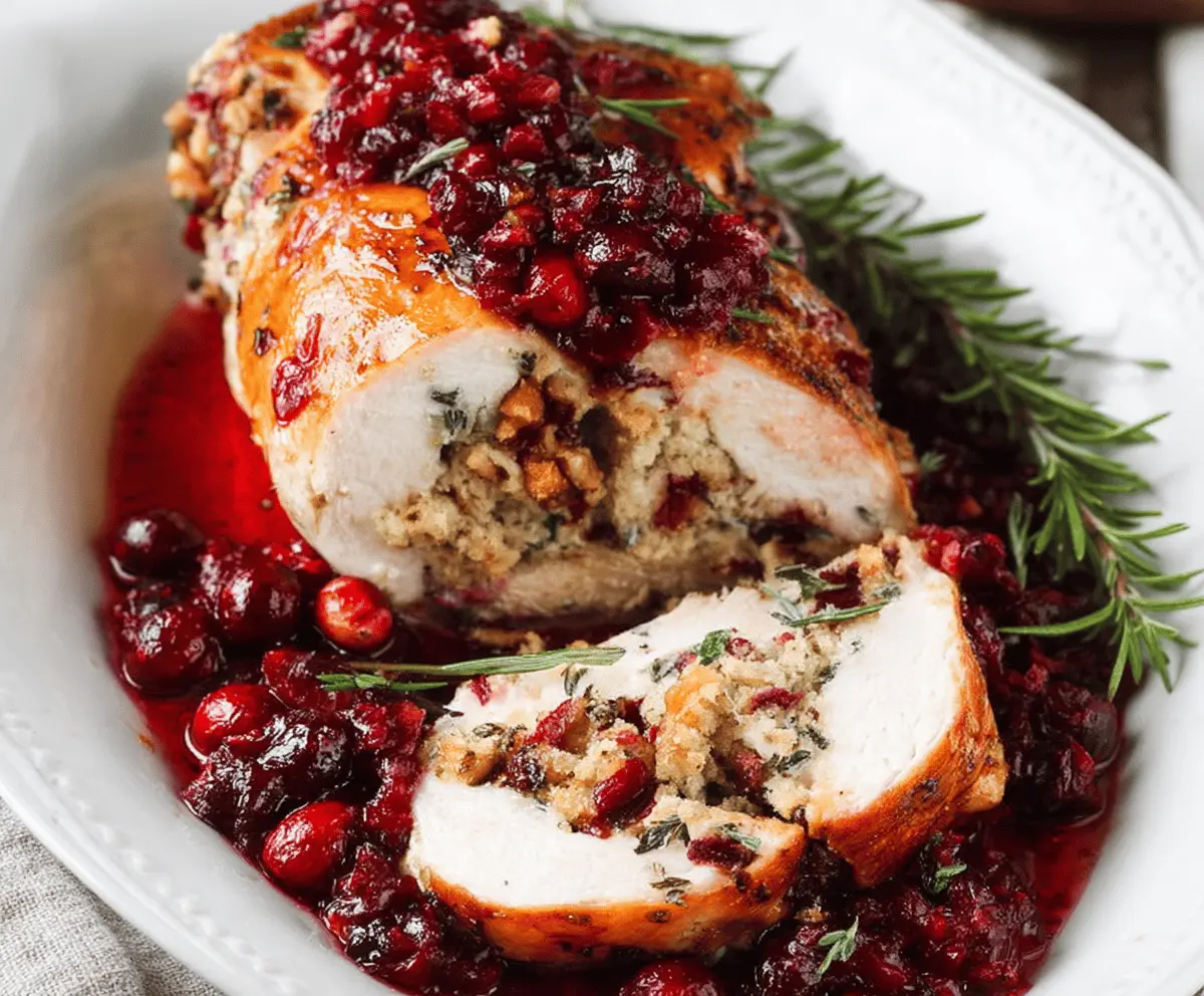 Easy Roast Turkey Breast with Cranberry Walnut Stuffing