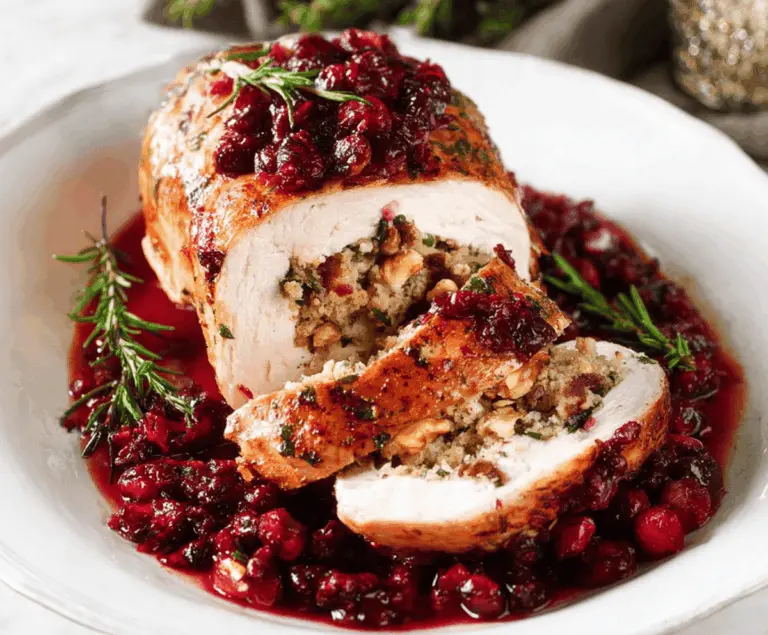 Roast turkey breast with cranberry and walnut stuffing