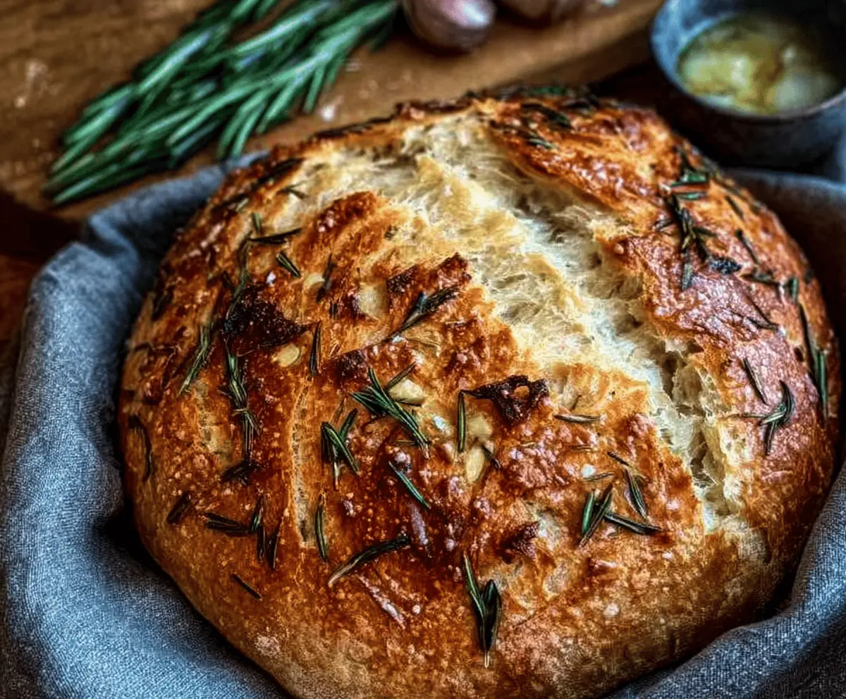 Rustic No-Knead Rosemary Garlic Bread