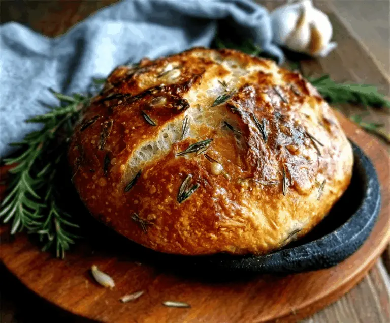 Rustic No-Knead Rosemary Garlic Bread