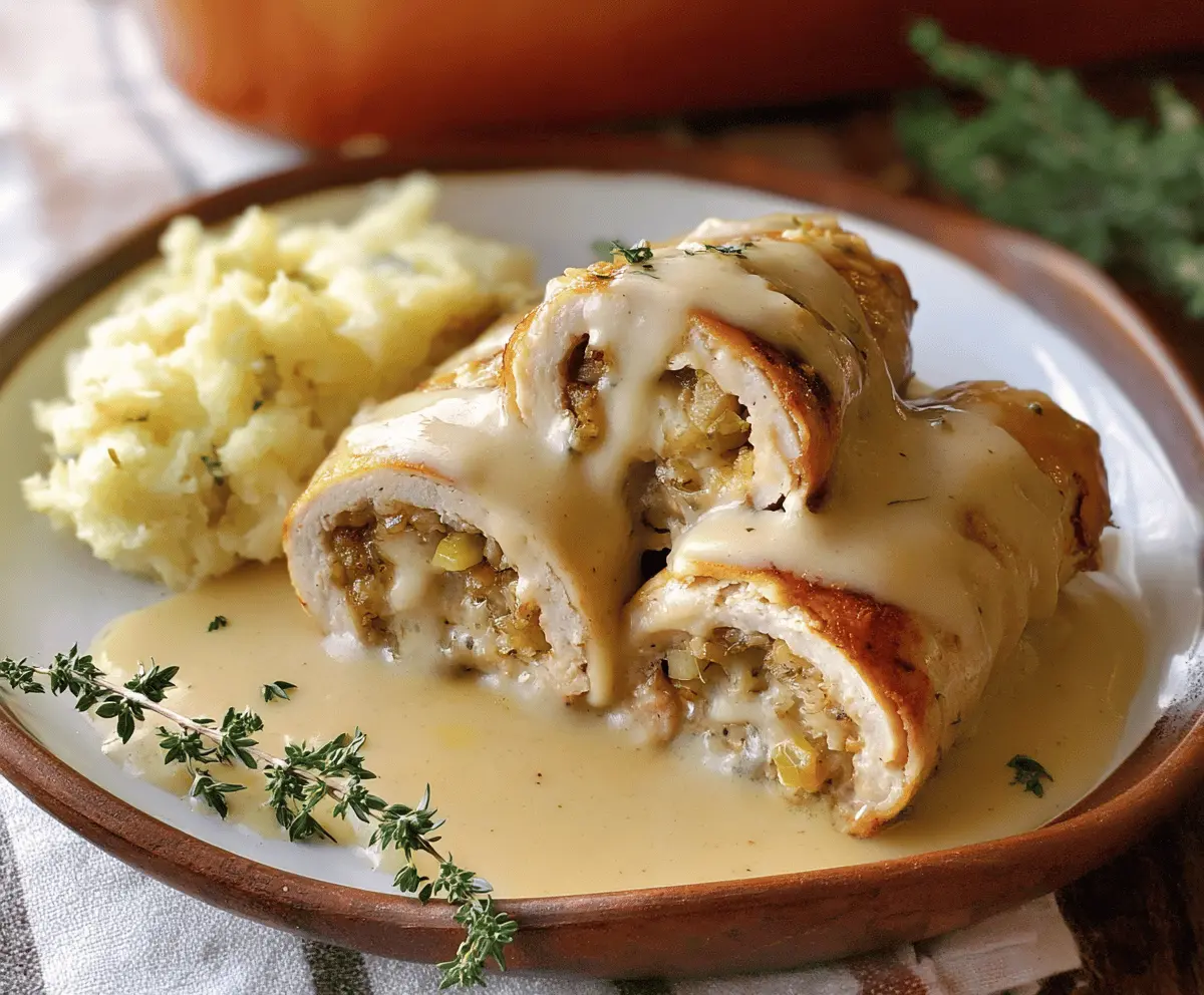 Easy Turkey Stuffing Roll Ups with Creamy Gravy