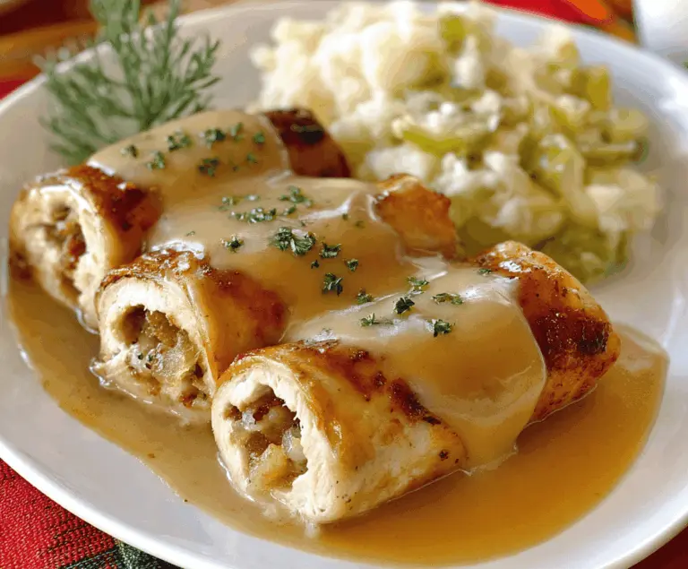 Turkey and Stuffing Roll Ups with Creamy Gravy