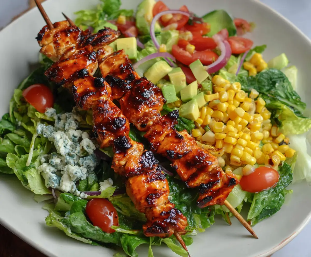 Easy BBQ Chicken Skewer Salad