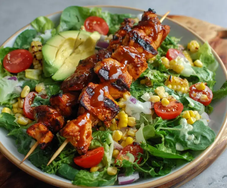 BBQ chicken skewer salad