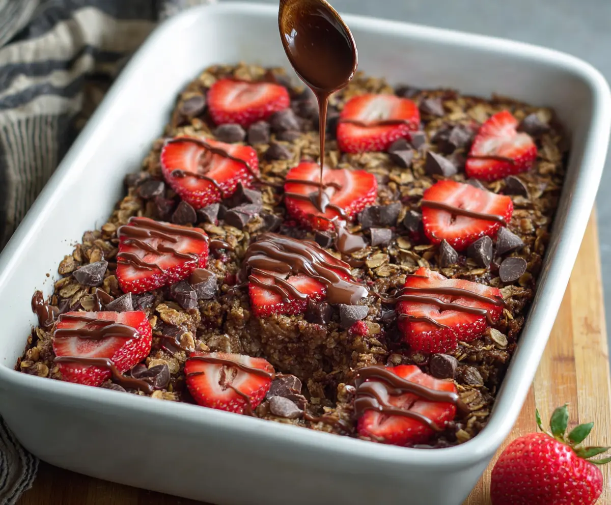 Easy Chocolate Strawberry Baked Oatmeal