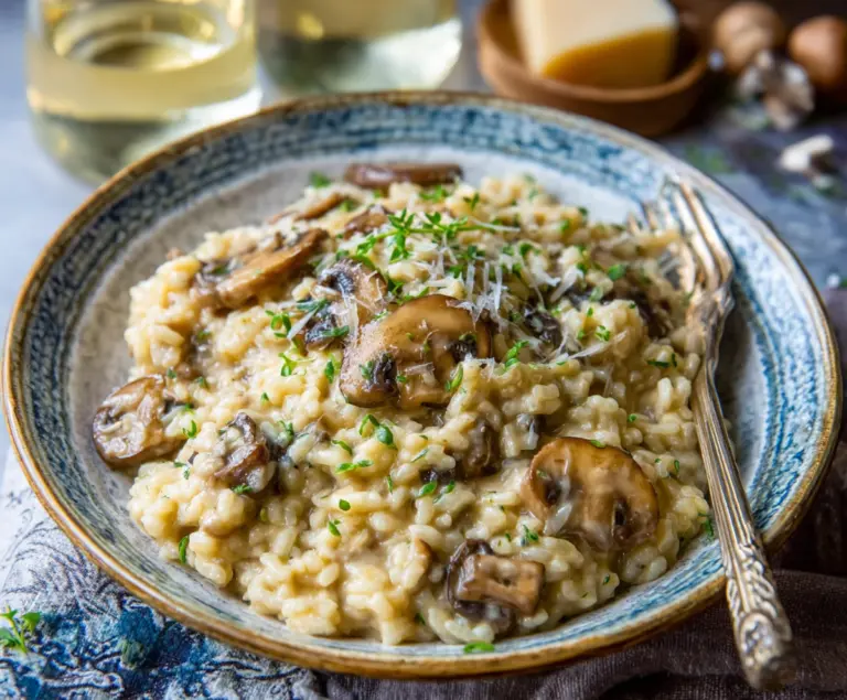 Creamy Mushroom Risotto, Romantic Dinner for Two
