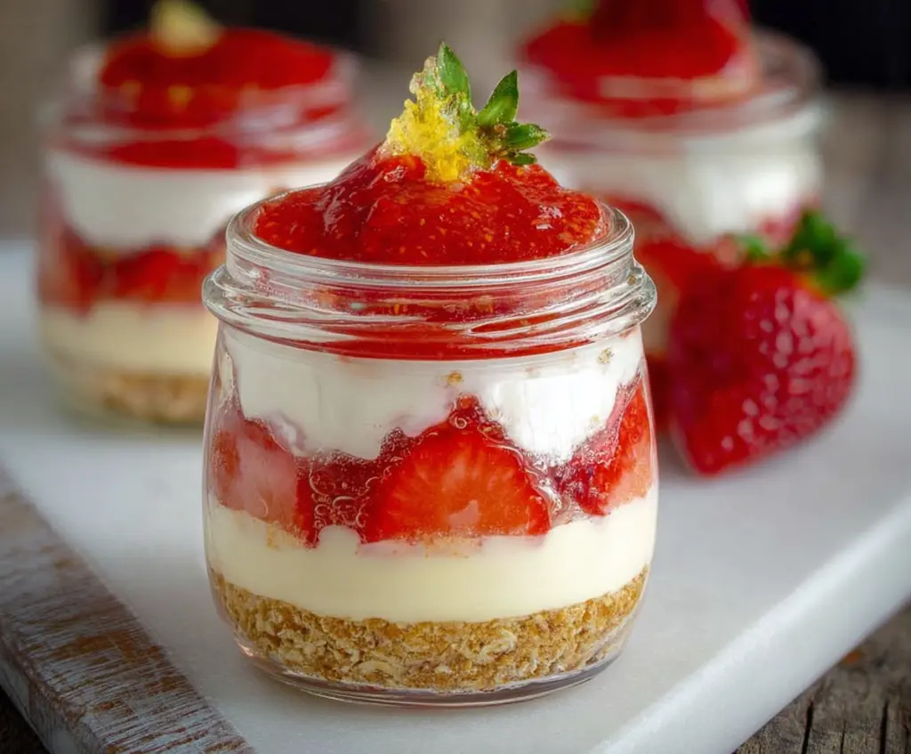 No-Bake Strawberry Cheesecake Jars