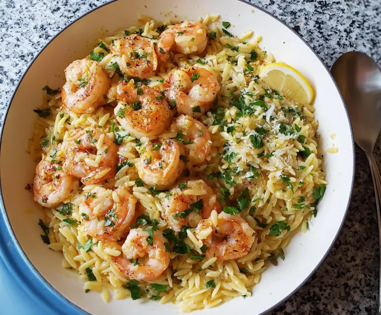 Shrimp Orzo In Lemon Garlic Sauce