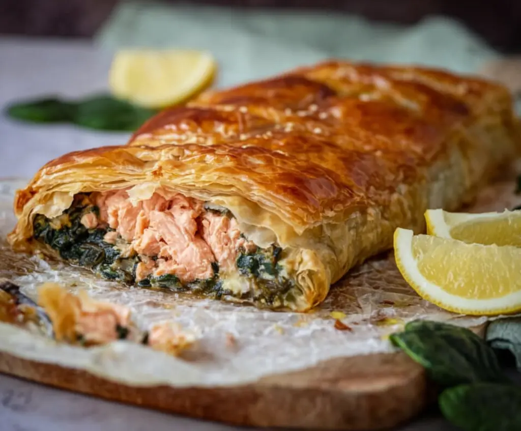 Golden Puff Pastry Salmon Pie with Spinach & Ricotta