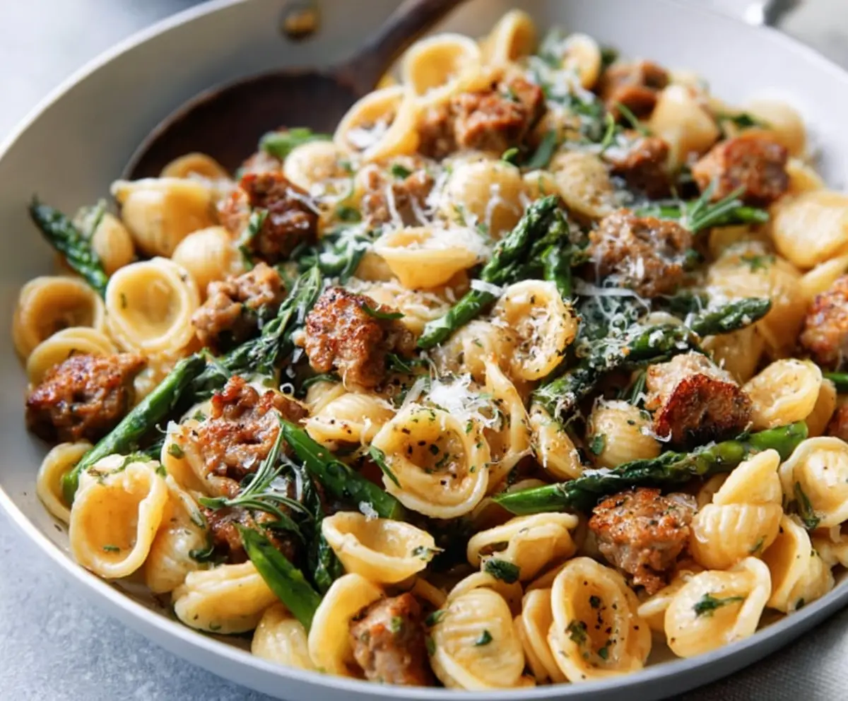 Easy Orecchiette with Sausage & Asparagus