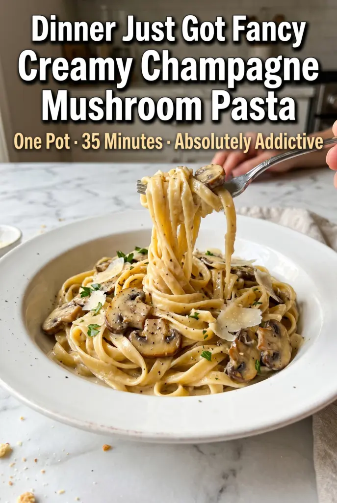 One Pot Creamy Champagne Mushroom Pasta