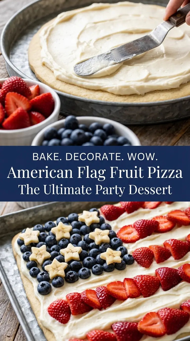 American Flag Fruit Pizza berry dessert creamy