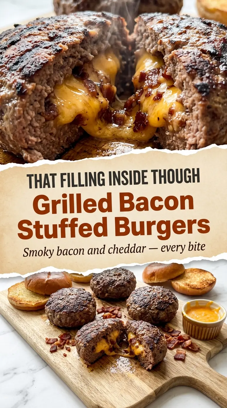 Grilled Bacon Stuffed Burgers smoky cheesy juicy