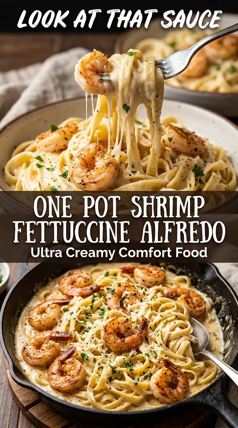 One Pot Shrimp Fettuccine Alfredo creamy shrimp pasta