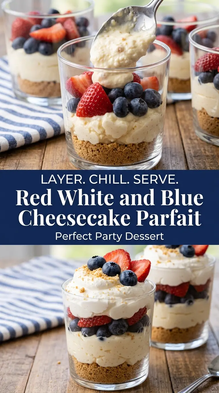 Red White and Blue Cheesecake Parfait creamy berry layers