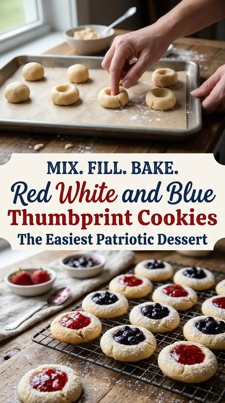 Red White and Blue Thumbprint Cookies with Cake Mix soft festive