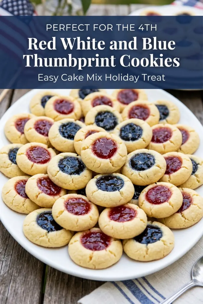 Red White and Blue Thumbprint Cookies with Cake Mix