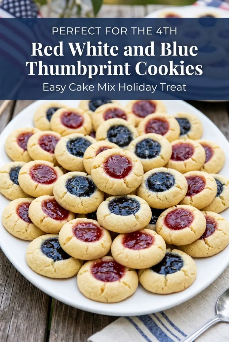 Red White and Blue Thumbprint Cookies with Cake Mix