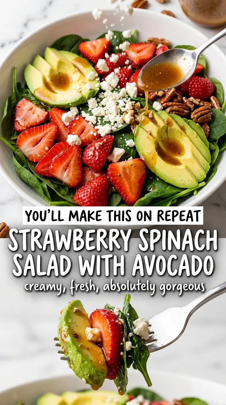 Strawberry spinach salad with avocado, fresh, colorful