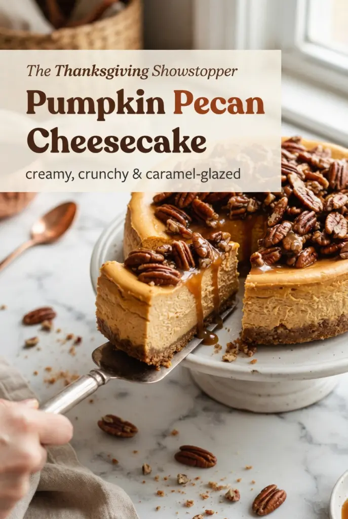 Baked Pumpkin Pecan Cheesecake with Praline Topping