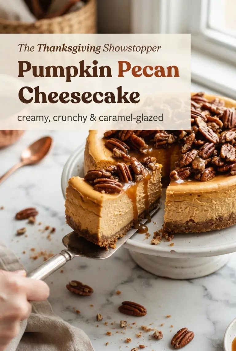 Baked Pumpkin Pecan Cheesecake with Praline Topping