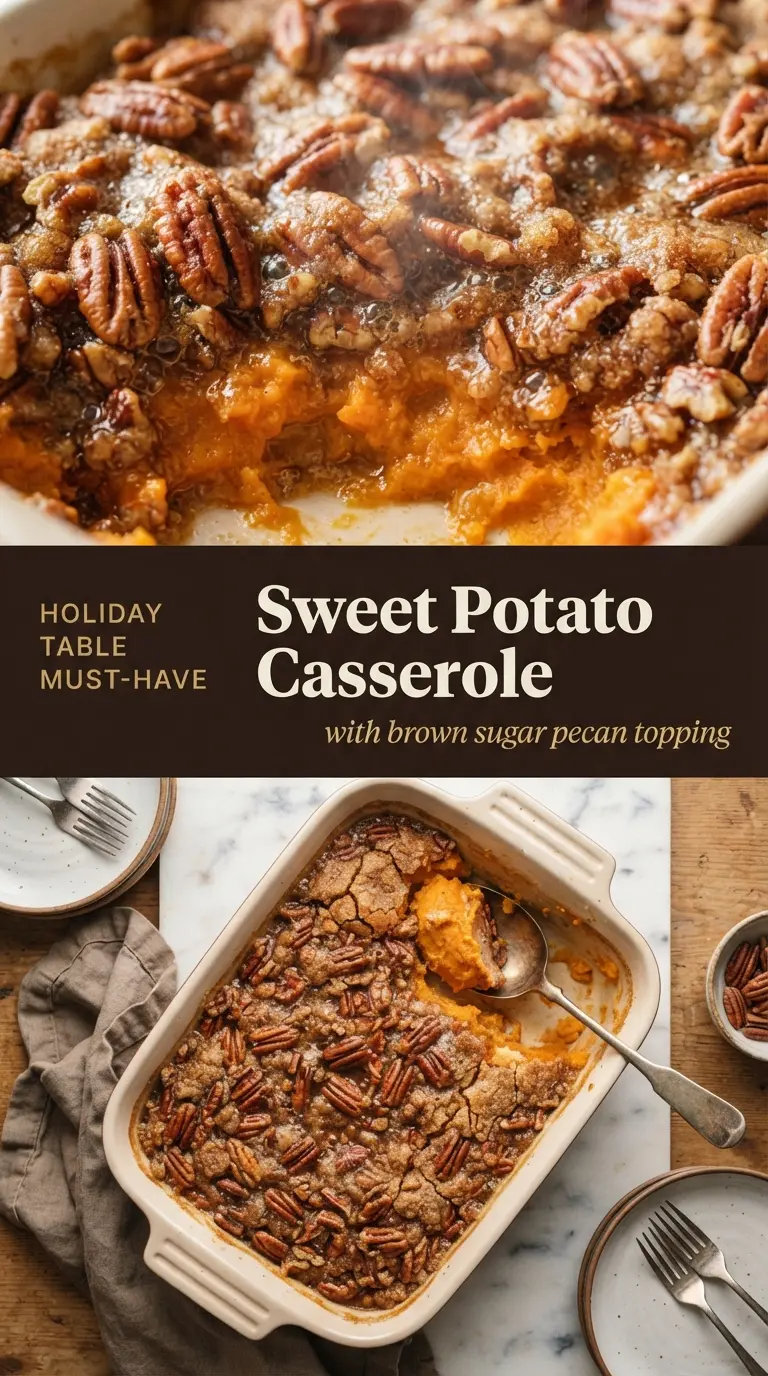 Baked Sweet Potato Casserole with Pecan Topping creamy crunchy holiday