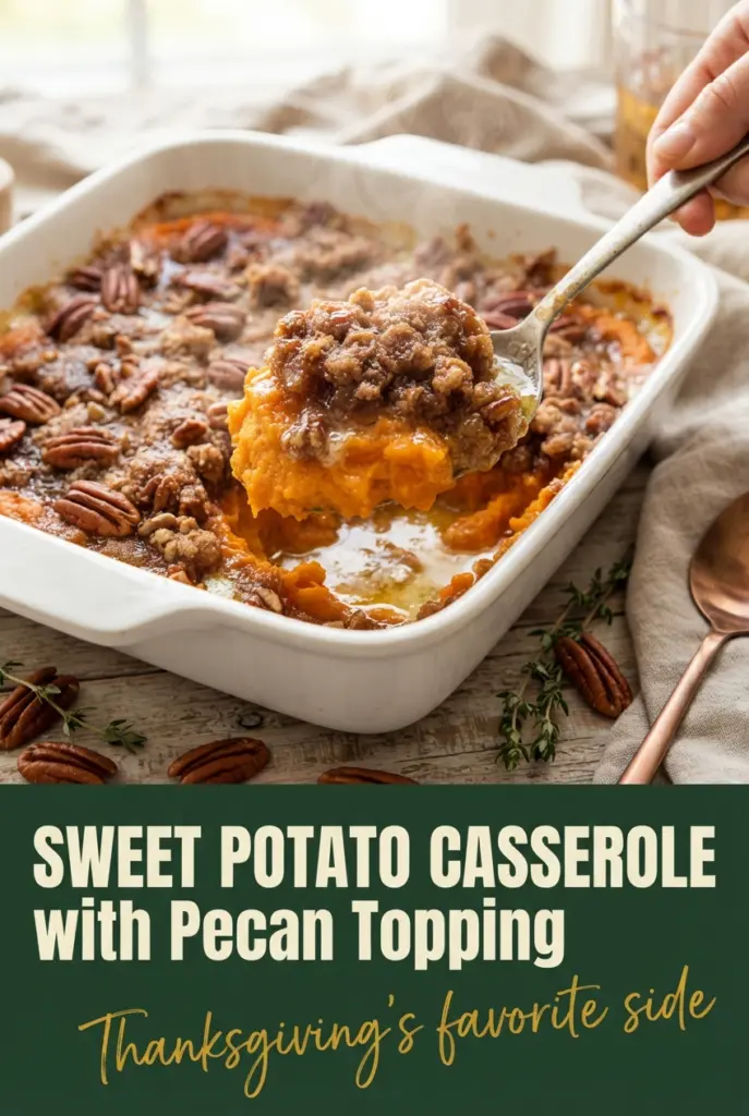 Baked Sweet Potato Casserole with Pecan Topping