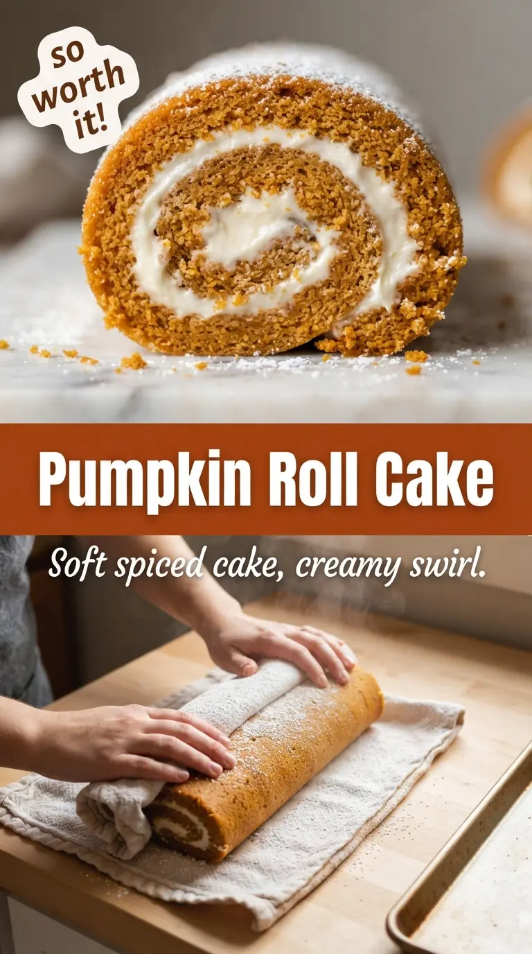 Classic Pumpkin Roll Cake with Cream Cheese Filling soft spongy swirled