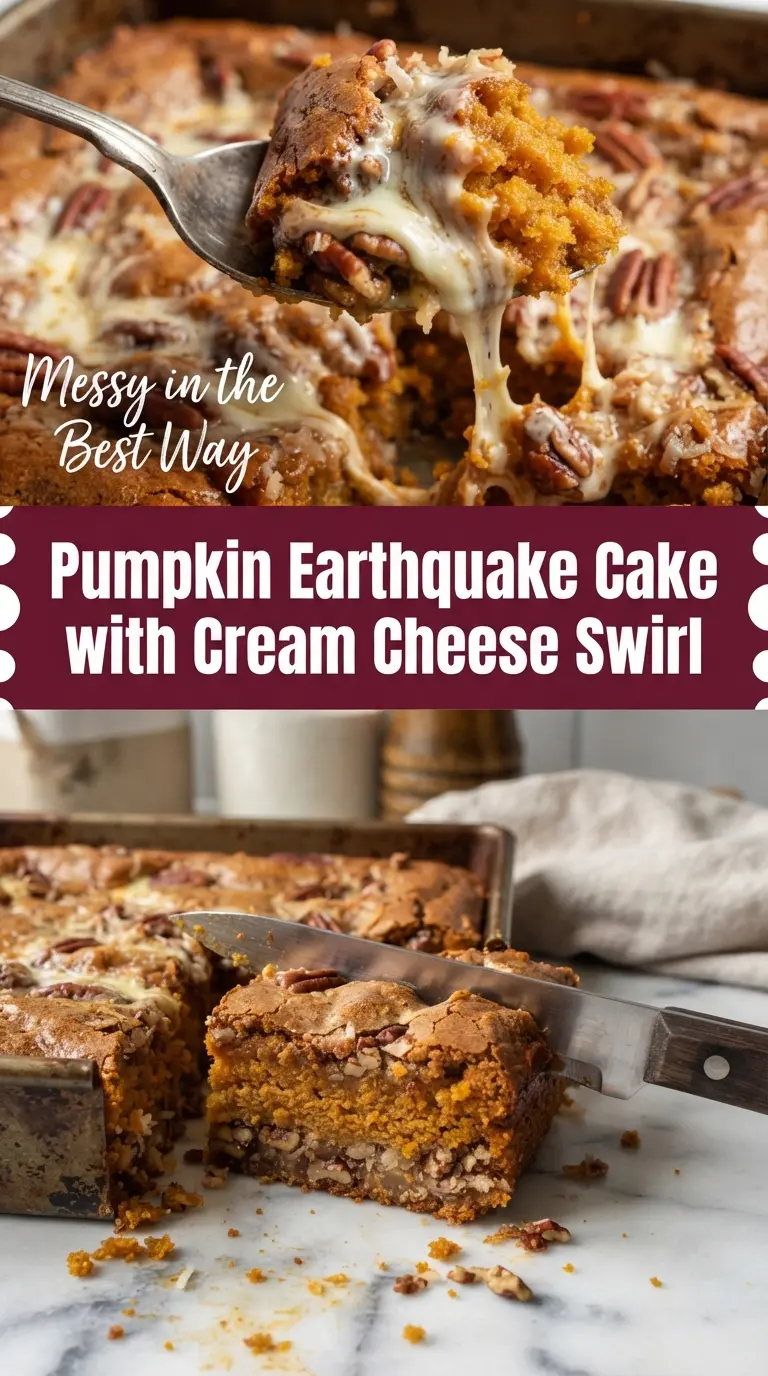 Gooey Pumpkin Earthquake Cake with Cream Cheese Swirl crackled gooey spiced