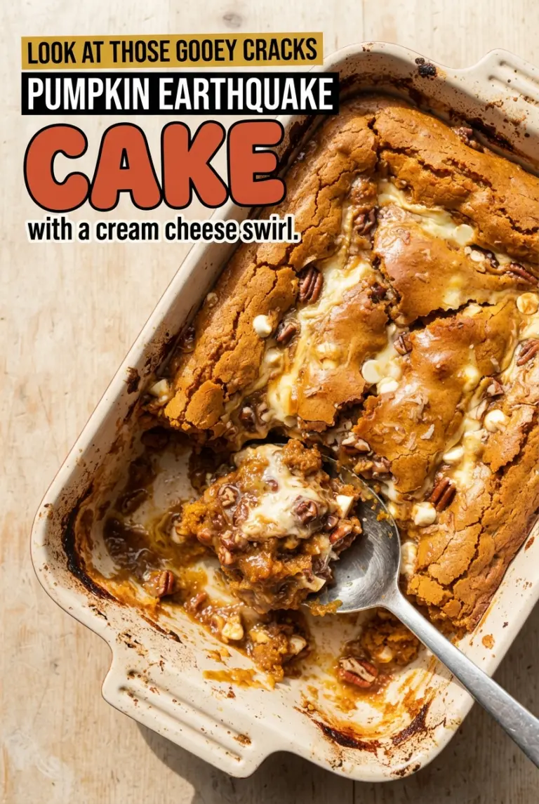 Gooey Pumpkin Earthquake Cake with Cream Cheese Swirl